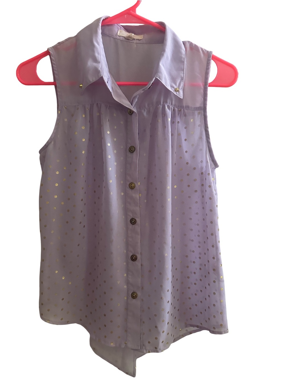 Pearl Lavender Polka Dot Sleeveless Chiffon Blouse Size S
